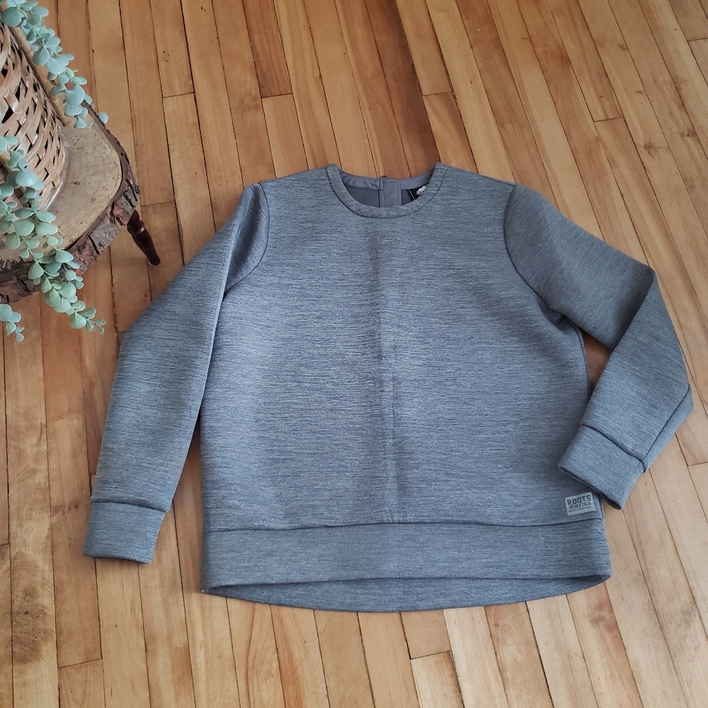 ROOTS Athletics Canada NWOT Gray  Back Zip Faux Neoprene Scuba Sweatshirt XL